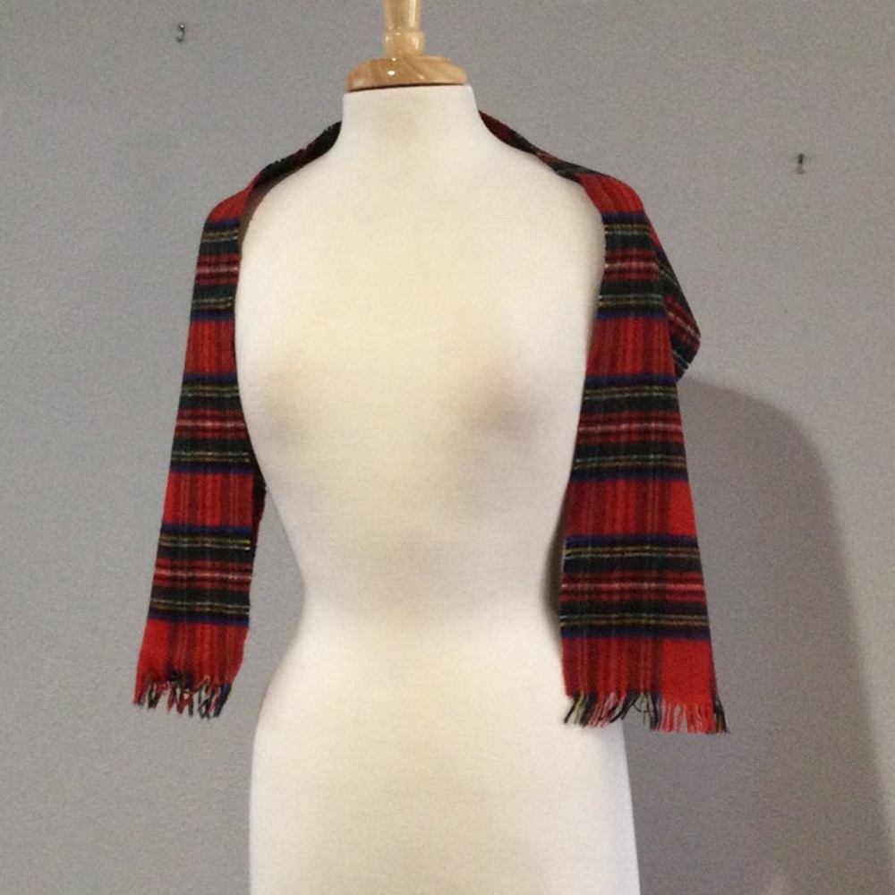 Burberrys of London Plaid Cashmere Wool Fringe Scarf Vintage